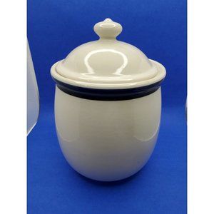 vintage gibson stoneware large blue/cream color crock.